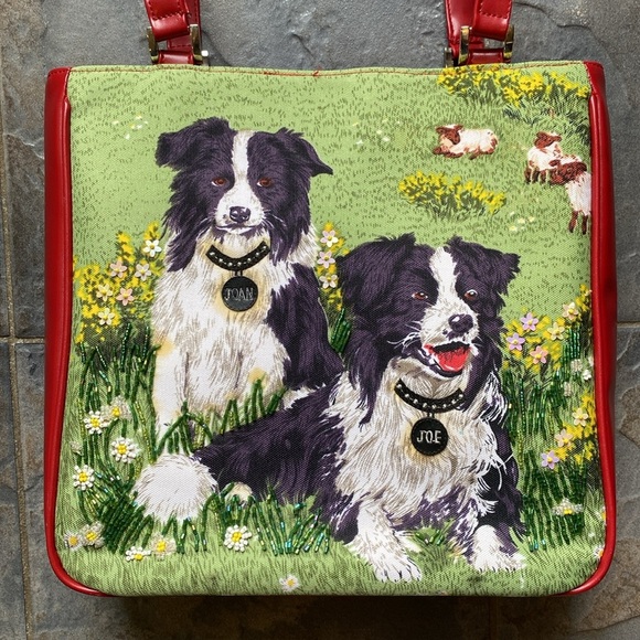 Vintage Y2K Isabella Fiore Border Collie Purse w. Red Leather & Sequins - Picture 12 of 14